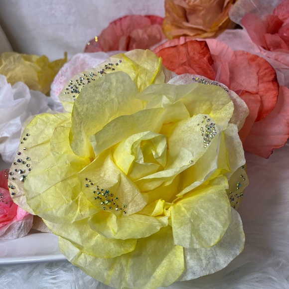 WATERCOLORED PAPER ROSES SWAROVSKI CRYSTALS GIFT PACKAGE, DECOR, STICKABLE - Picture 6 of 16